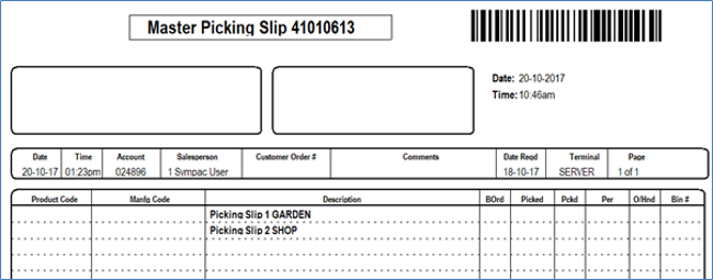 SYM-PAC feature: Picking by Bin Slip Area