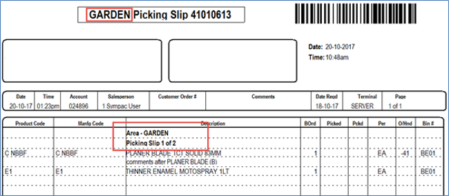 SYM-PAC feature: Picking by Bin Slip Area