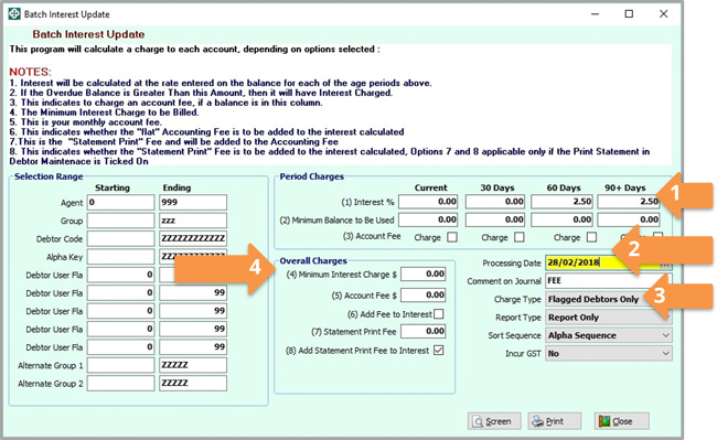 SYM-PAC how to : Use Batch Interest Update to calculate Debtor Interest Charges