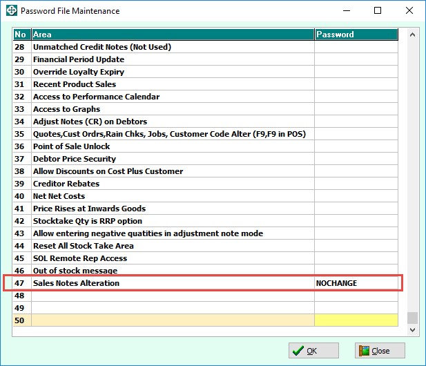 SYM-PAC’s new features : Sales Notes Alteration Password