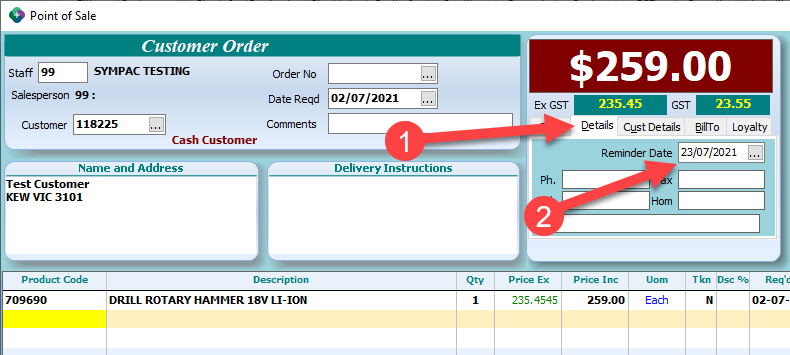 Customer Orders – Reminder Dates